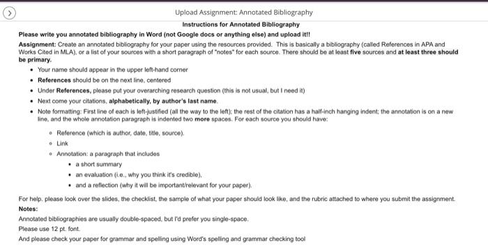 Solved Upload Assignment: Annotated Bibliography | Chegg.com