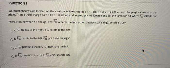 Solved QUESTION 1 Two point charges are located on the x | Chegg.com