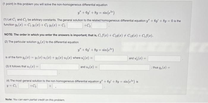 Solved (1 point) In this problem you will solve the | Chegg.com