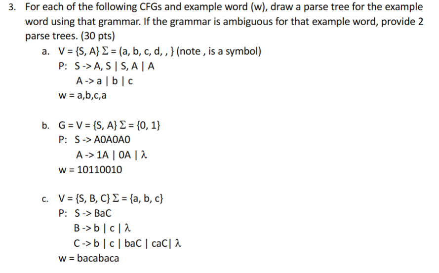 For each of ﻿the following CFGs ﻿and example word | Chegg.com
