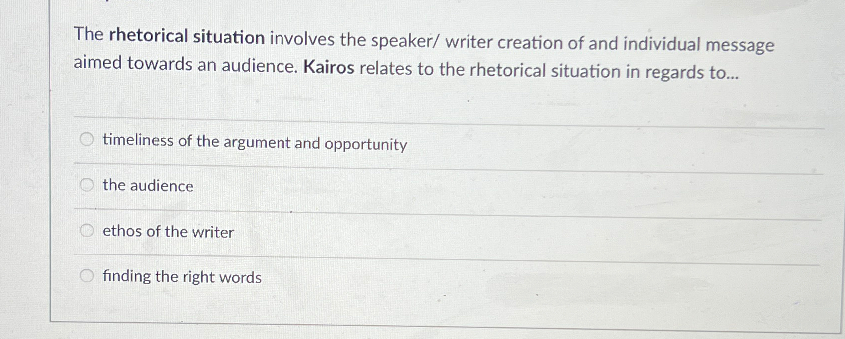 Solved The rhetorical situation involves the speaker/ | Chegg.com