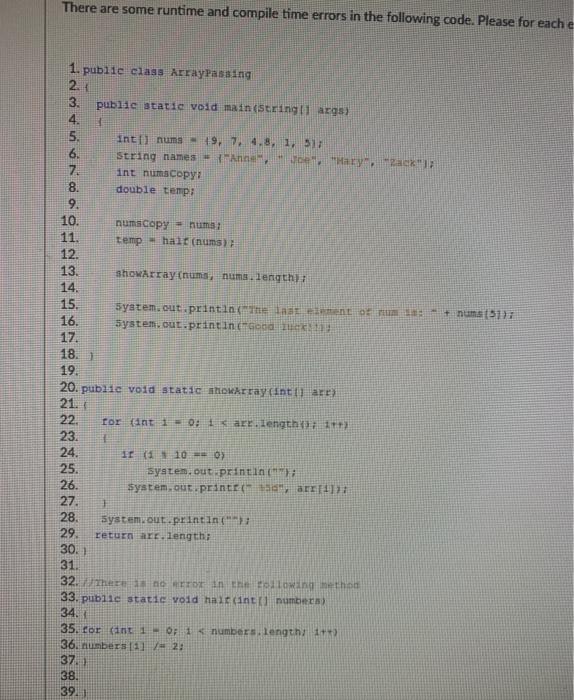 Solved There are some runtime and compile time errors in the | Chegg.com