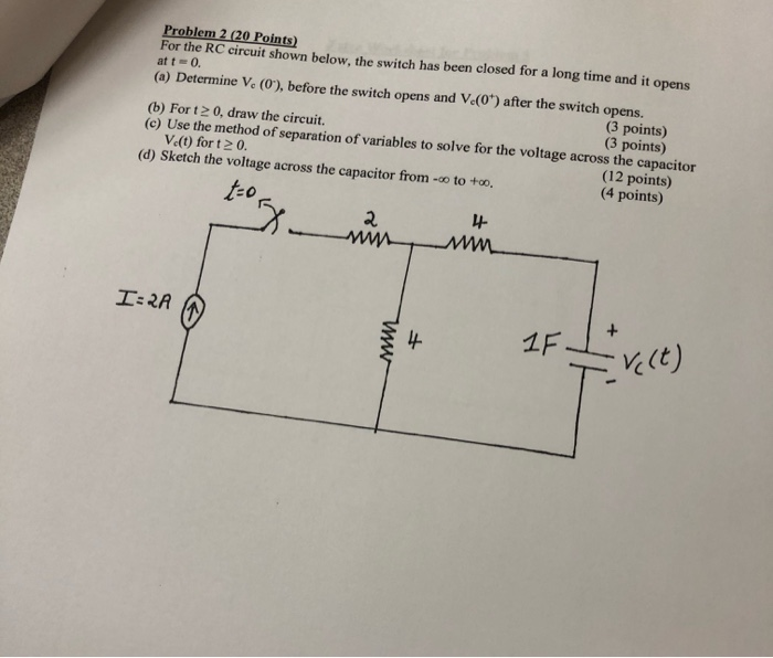 Solved Problem 2 (20 Points) For the RC circuit shown below, | Chegg.com