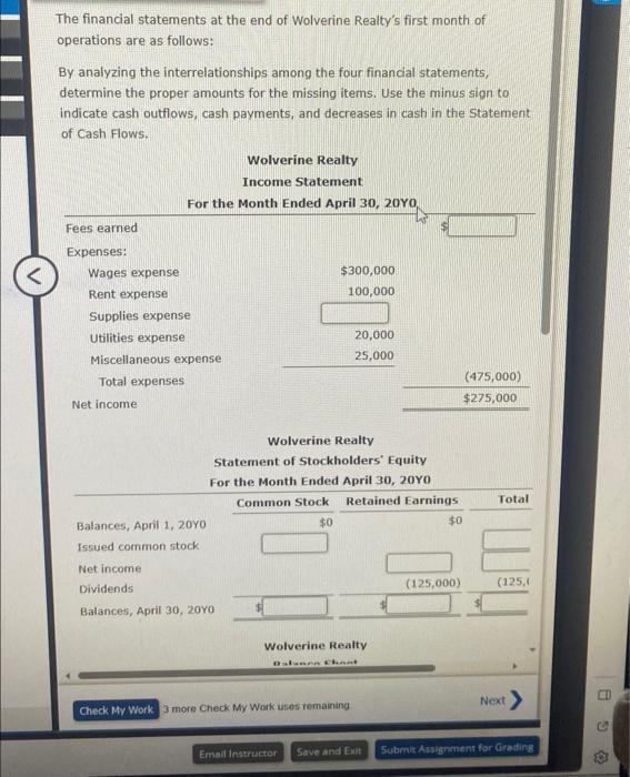 Solved The financial statements at the end of Wolverine | Chegg.com