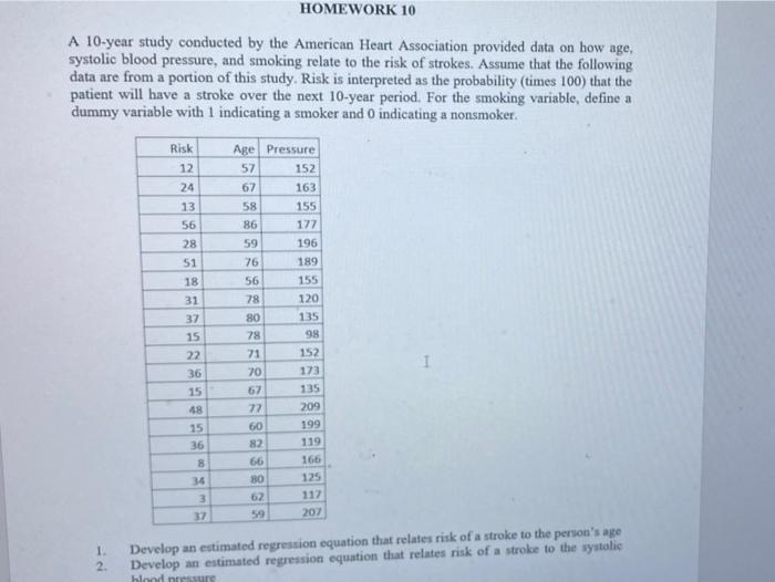 Solved HOMEWORK 10 A 10-year study conducted by the American | Chegg.com