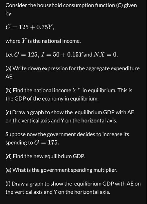 Solved Consider The Household Consumption Function (C) Given | Chegg.com