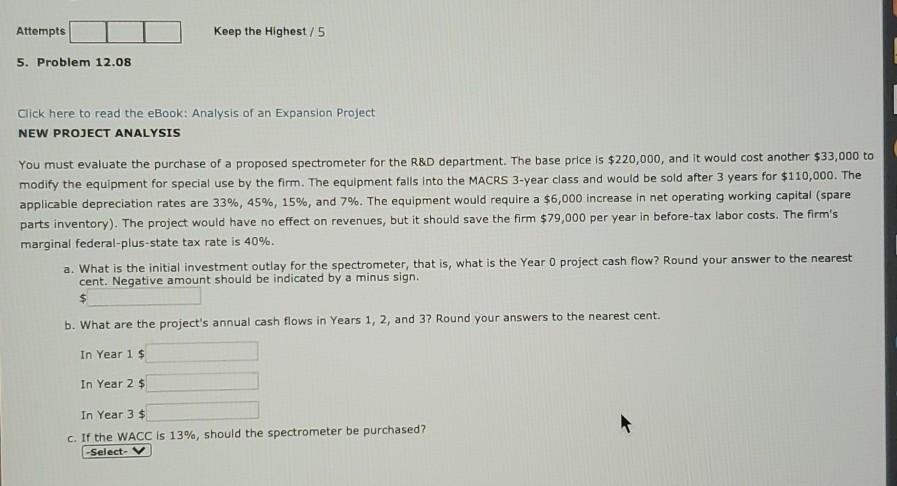 Solved Attempts Keep the Highest / 5 5. Problem 12.08 Click | Chegg.com