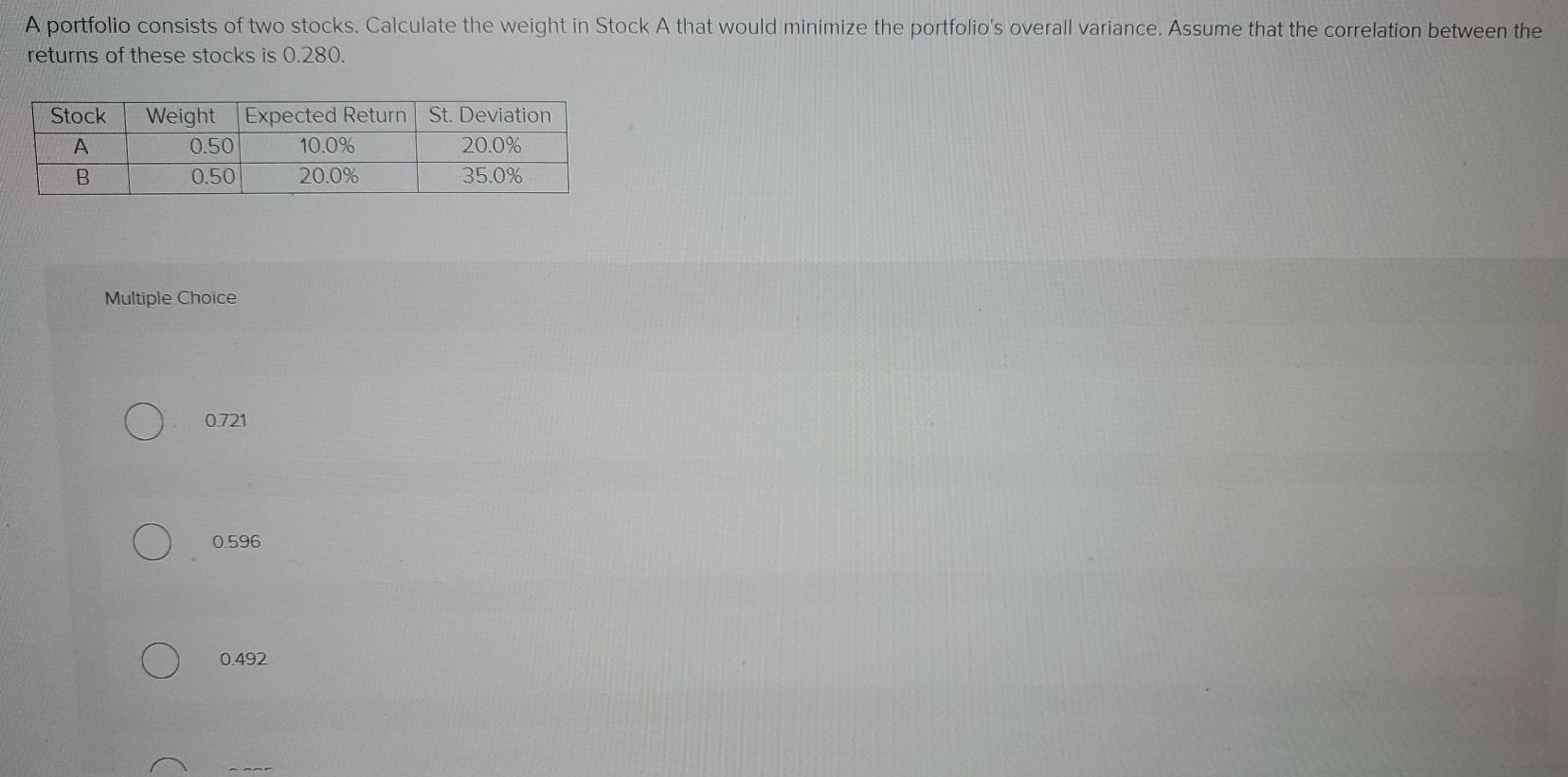 Solved A portfolio consists of two stocks. Calculate the | Chegg.com