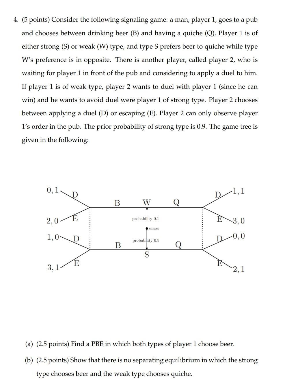 Solved 4. (5 points) Consider the following signaling game: | Chegg.com