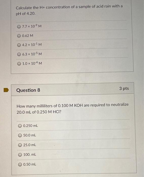 Solved Calculate the H+ concentration of a sample of acid | Chegg.com