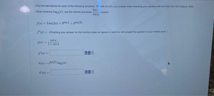Solved Find the derivatives for each of the following | Chegg.com