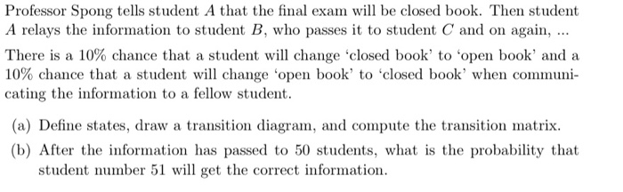 Solved Professor Spong tells student A that the final exam Chegg