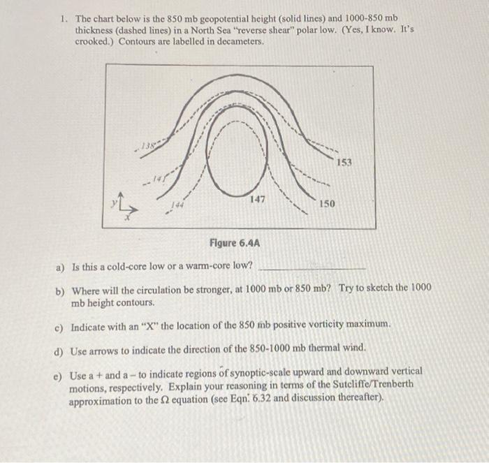 Solved 1. The chart below is the 850mb geopotential height | Chegg.com