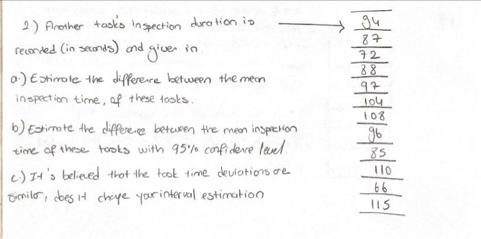 2.) Another tasks inspection duration is recorded (in | Chegg.com