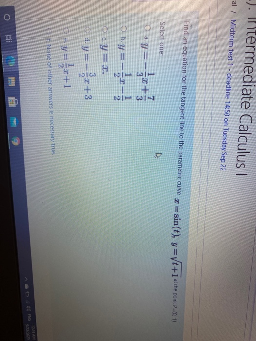 Intermediate Calculus Problem Solved -). Intermediate Calculus | al / Midterm test 1 - | Chegg.com