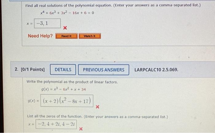 Solved Find all real solutions of the polynomial equation. | Chegg.com