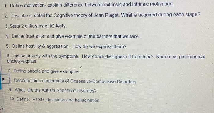 Solved 1. Define motivation explain difference between Chegg