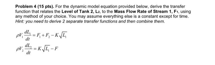 Solved Problem 4 (15 pts). For the dynamic model equation | Chegg.com