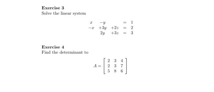 Solved Exercise 3 Solve the linear system | Chegg.com