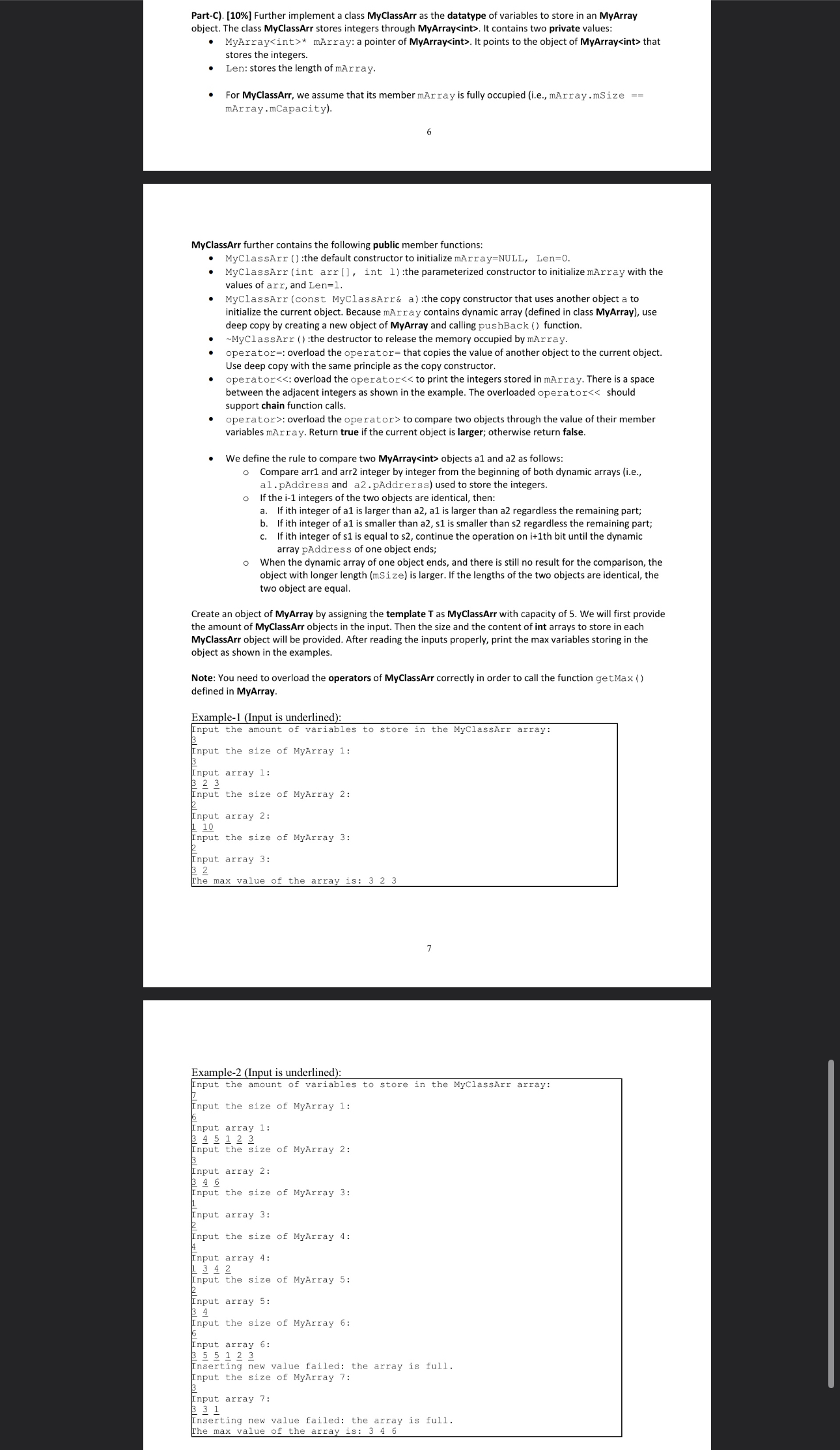 Solved Further implement a class MyClassArr as the datatype | Chegg.com