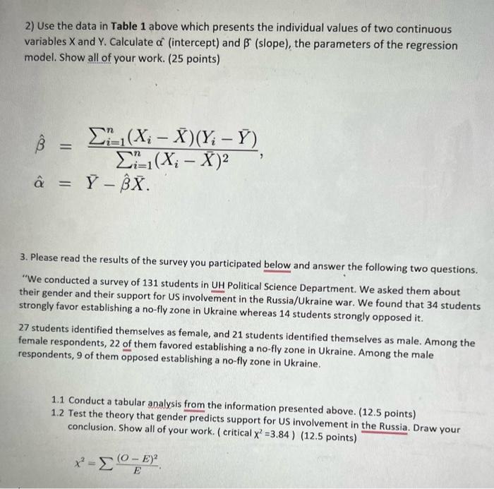 Solved 1) Use the data in Table 1 below which presents the | Chegg.com