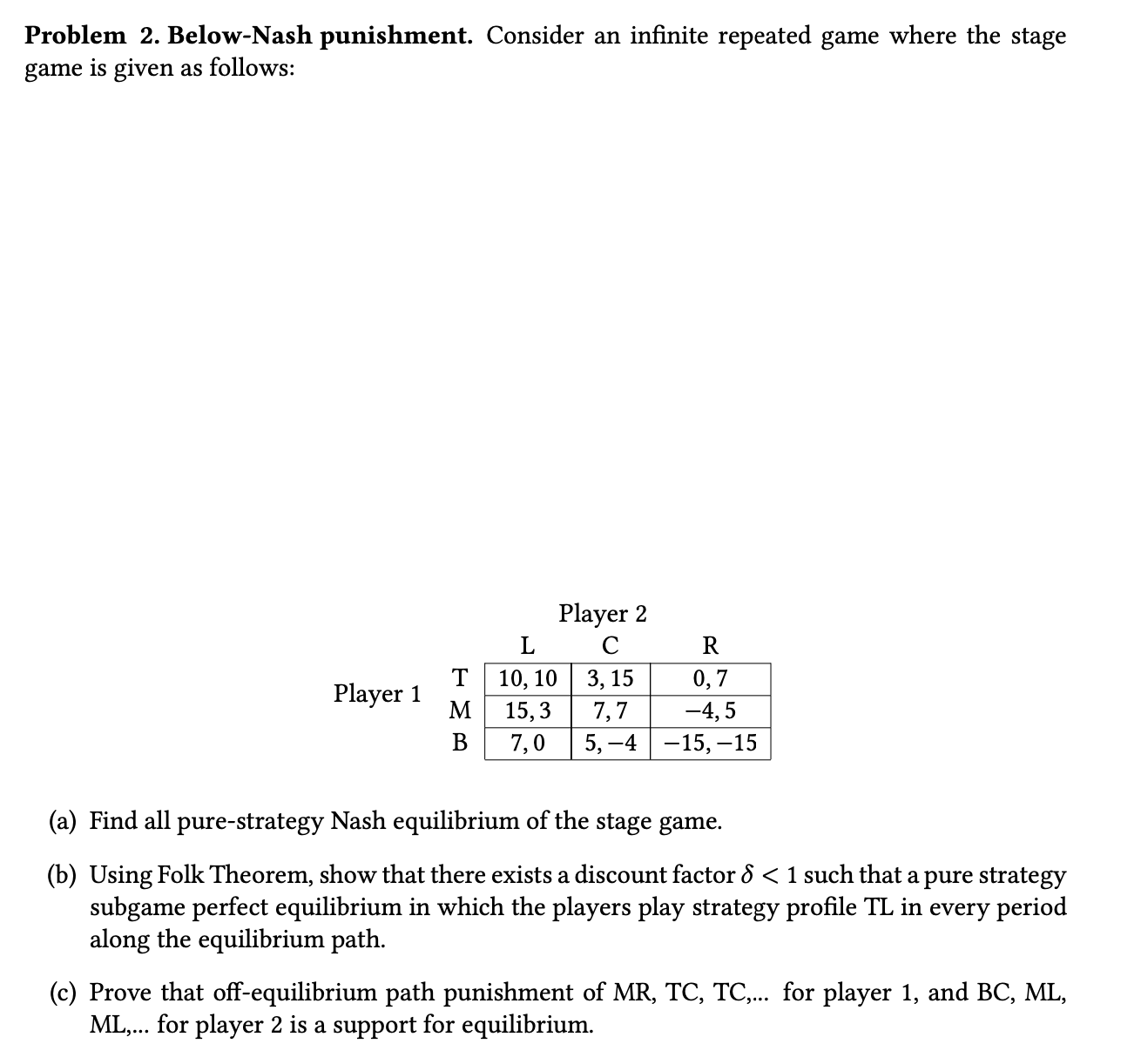 Nash Math Problem Problem 2. Below-Nash punishment. Consider an | Chegg.com