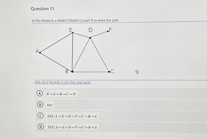 Solved Is this Network a HAMILTONIAN Circuit? If so write | Chegg.com