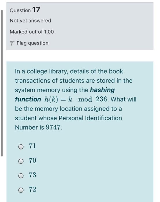 Solved Question 11 Not yet answered Marked out of 1.00 P | Chegg.com