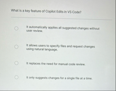 Solved What is a key feature of Copilot Edits in VS Code?It | Chegg.com