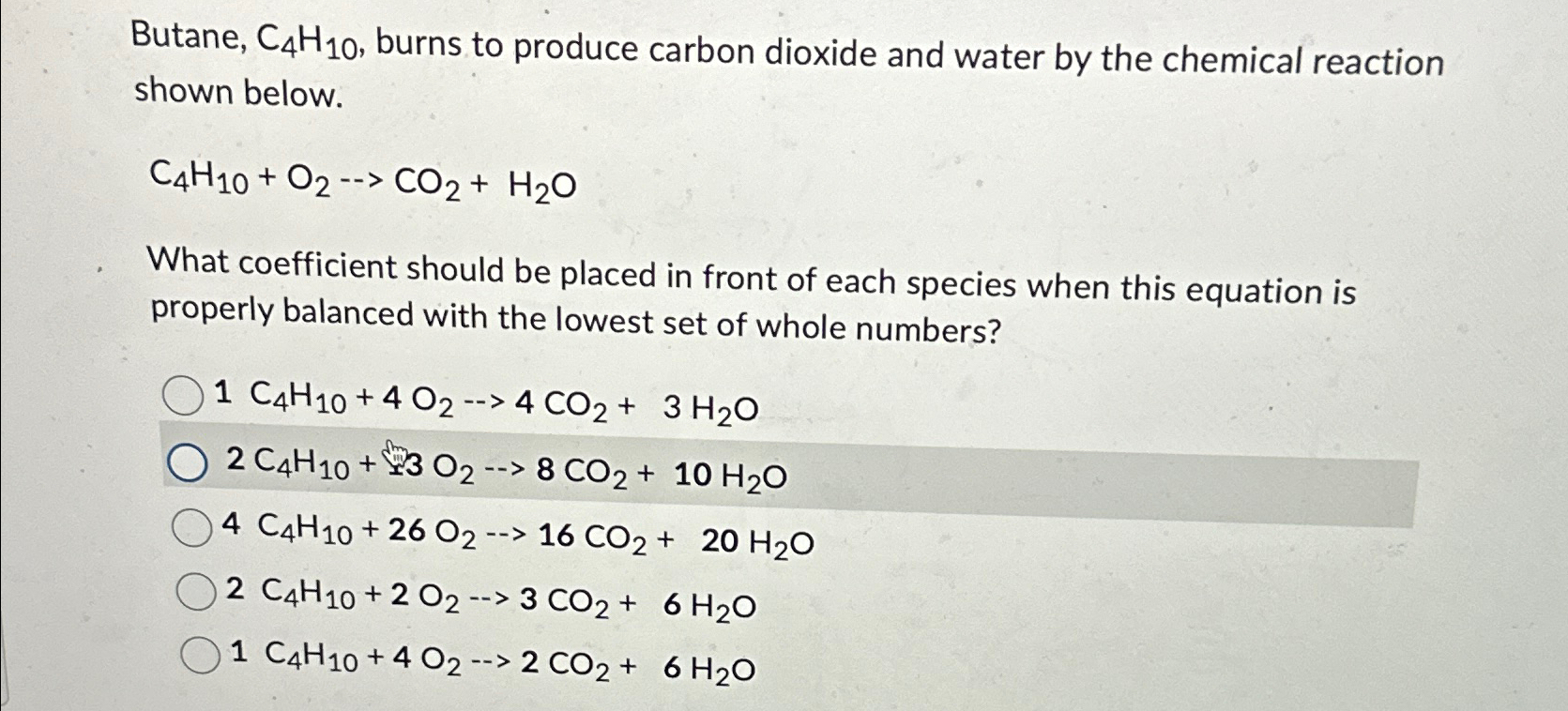 Solved Butane C4h10 ﻿burns To Produce Carbon Dioxide And 4889