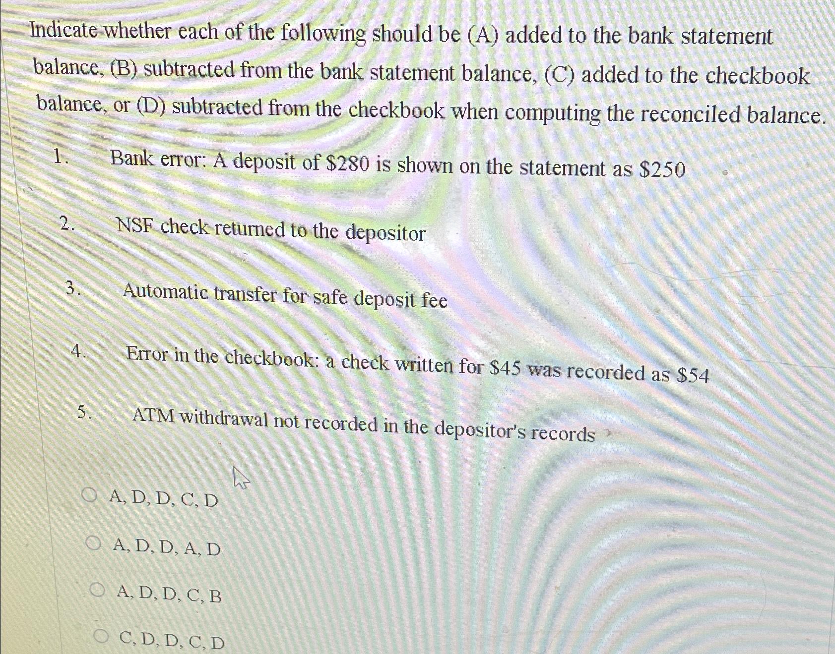 Solved Indicate whether each of the following should be (A) | Chegg.com