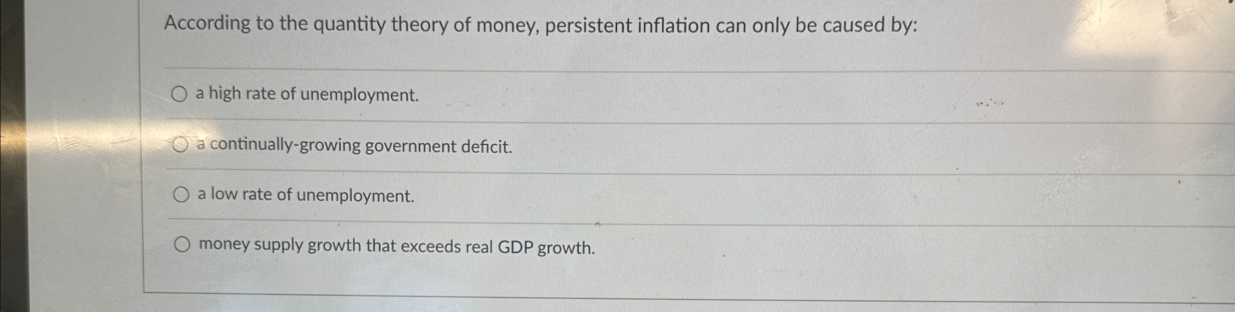 Solved According to the quantity theory of money, persistent | Chegg.com