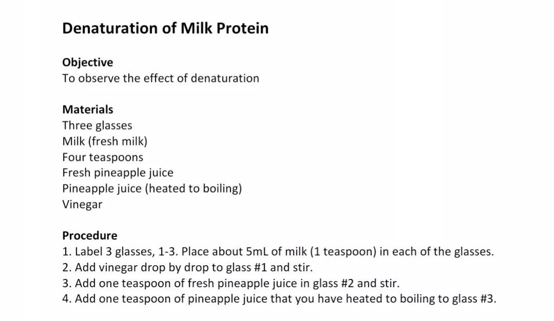 Solved Denaturation of Milk Protein Objective To observe the