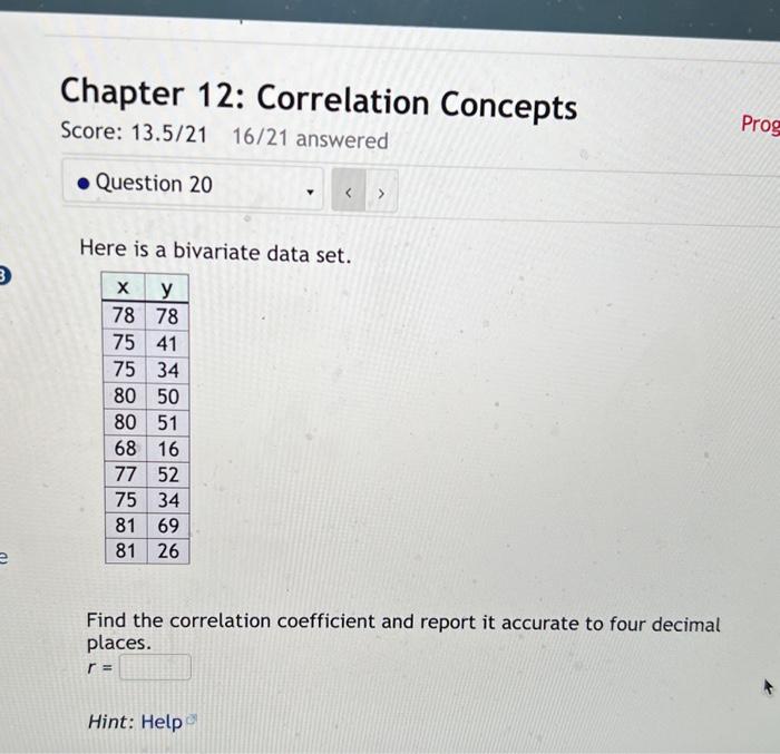 Here is a bivariate data set. Find the correlation | Chegg.com