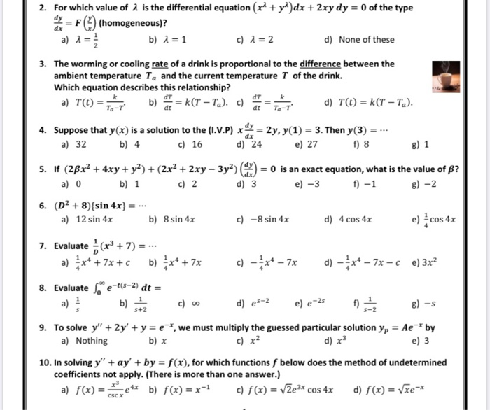 Solved 2 For Which Value Of 1 Is The Differential Equati Chegg Com