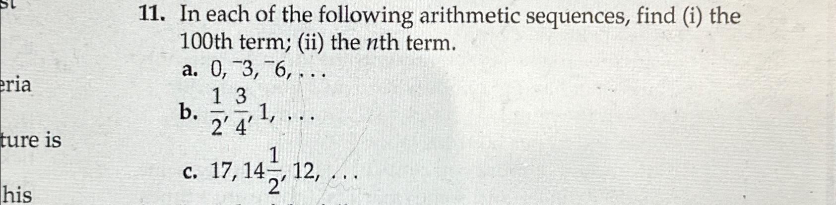 Solved In each of the following arithmetic sequences, find | Chegg.com