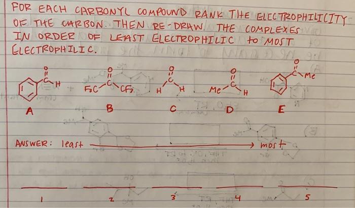 Solved FOR EACH CARBONYL COMPOUND RANK THE ELECTROPHILICITY | Chegg.com