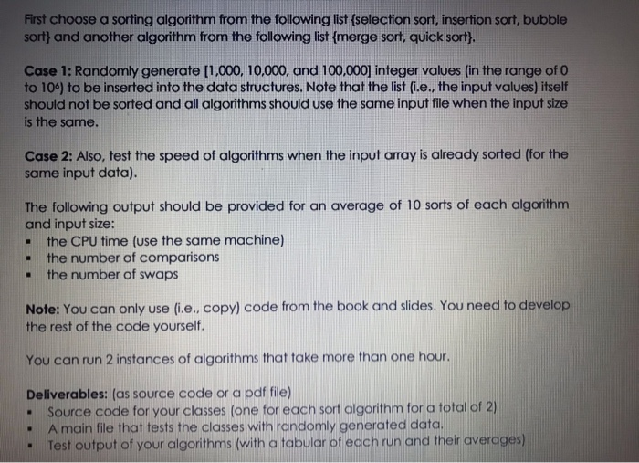 First choose a sorting algorithm from the following | Chegg.com