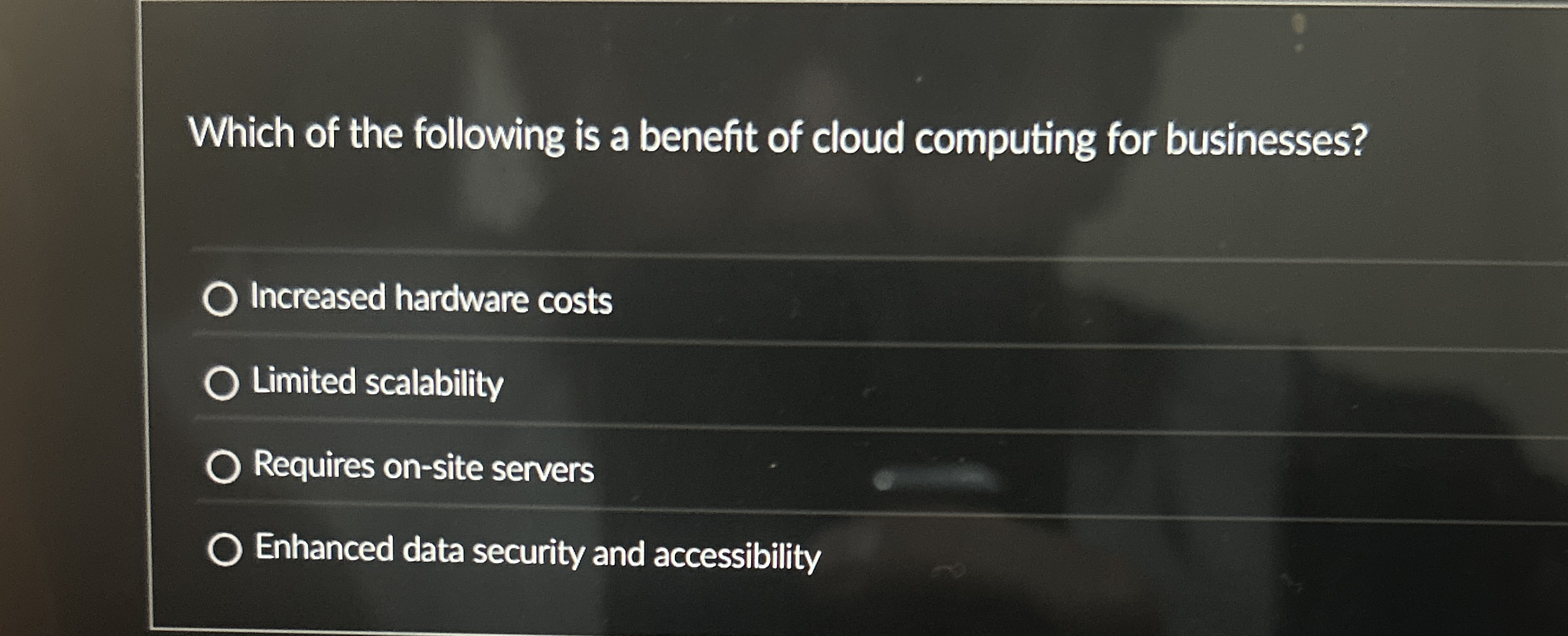Solved Which of the following is a benefit of cloud | Chegg.com