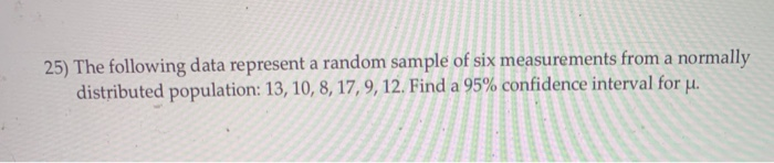 Solved 25) The following data represent a random sample of | Chegg.com