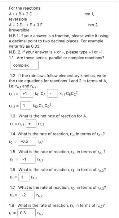 Solved For the reactions: A↔B+2C rxn 1, reversible A+2D→E+3F | Chegg.com