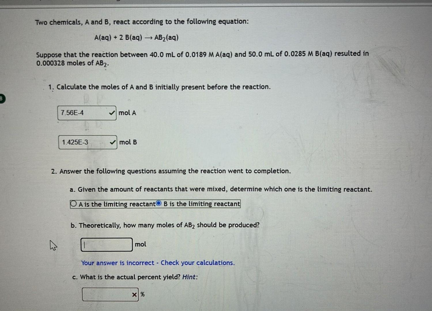 Solved Two Chemicals, A And B, React According To The | Chegg.com