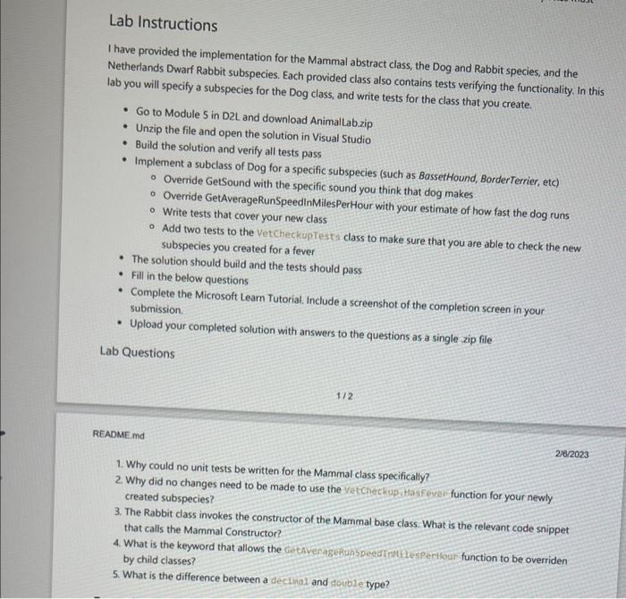 Solved Lab instructions I have provided the implementation | Chegg.com
