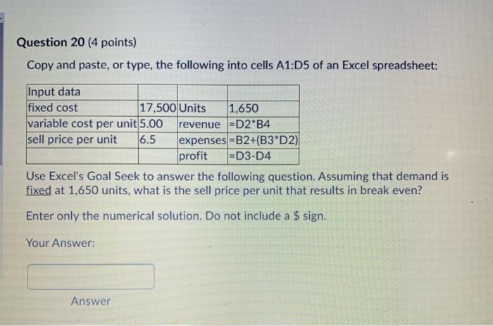 Solved Question 20 (4 points) Copy and paste, or type, the | Chegg.com