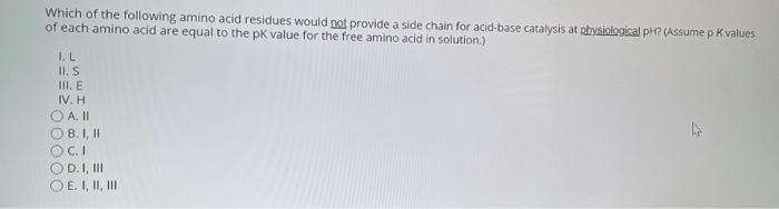 Solved Which of the following amino acid residues would not | Chegg.com