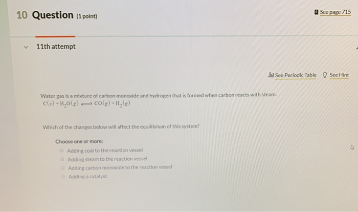 Solved 10 Question (1 point) See page 715 11th attempt See | Chegg.com
