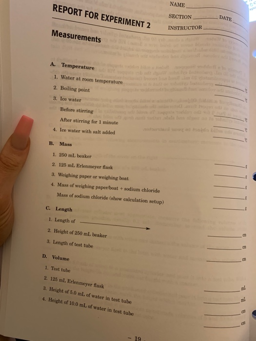 NAME REPORT FOR EXPERIMENT 2 SECTION DATE INSTRUCTOR | Chegg.com