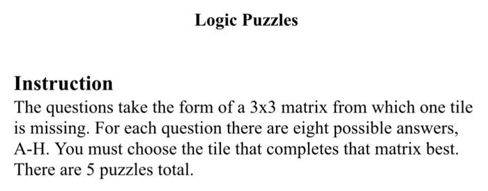 Solved Logic Puzzles Instruction The questions take the form | Chegg.com