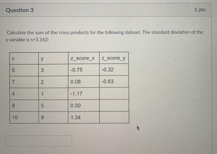 Solved Question 3 1 pts Calculate the sum of the cross | Chegg.com