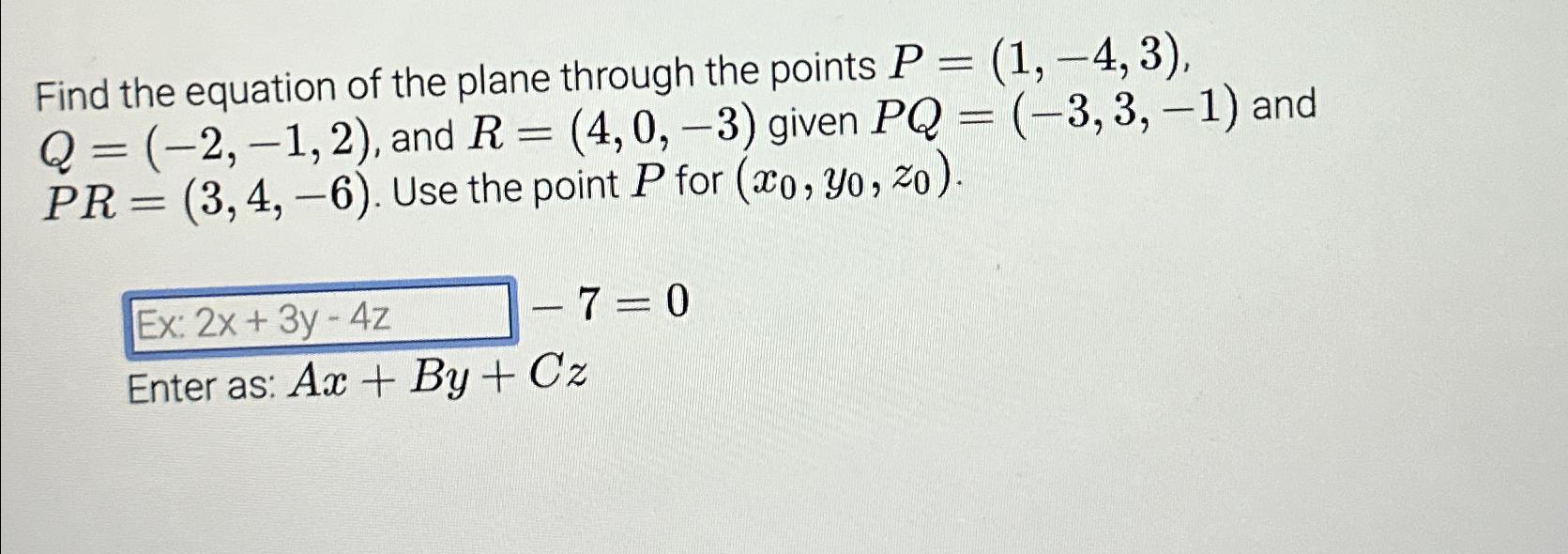 Solved Find The Equation Of The Plane Through The Points | Chegg.com